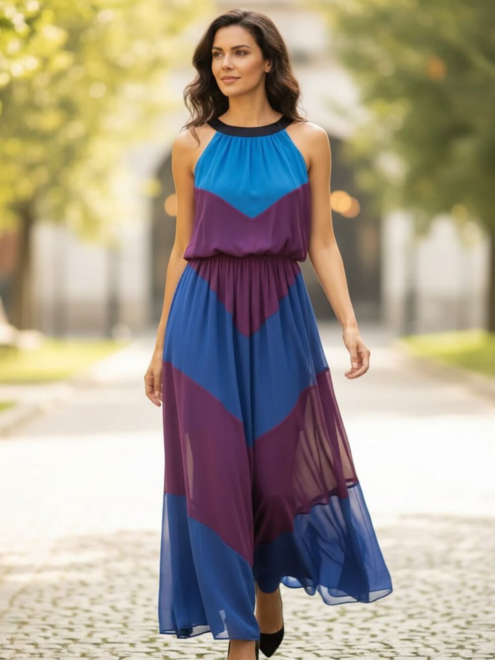 Vince Camuto NWT Colorblock Chevron Dress Teal Purple Navy S